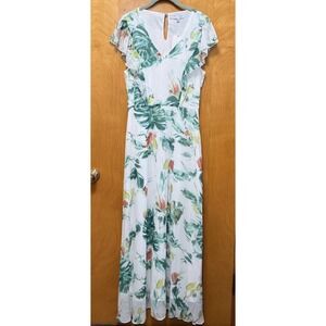 Jenn Womens Floral Chiffon Ruffle Sleeve Maxi Flowy Fully  Lined  Sz L NWT